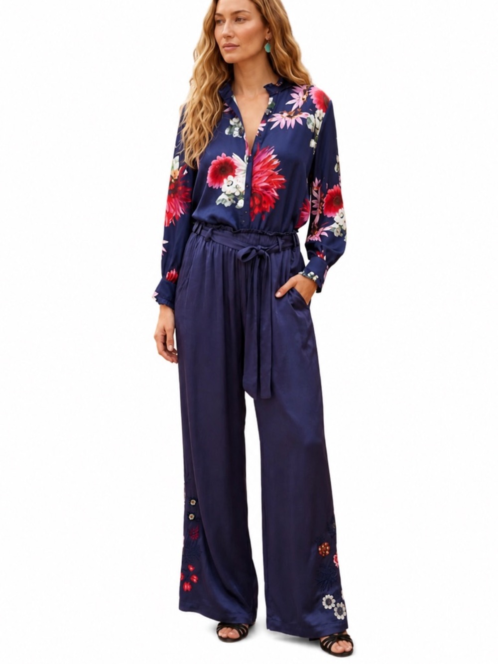 Johnny Was Didiana Paperbag Floral Embroidered Pants